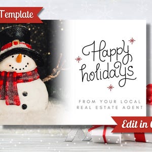 Postal de marketing inmobiliario para las fiestas / Postal inmobiliaria navideña / Plantilla Canva / Correos inmobiliarios / Marketing para las fiestas