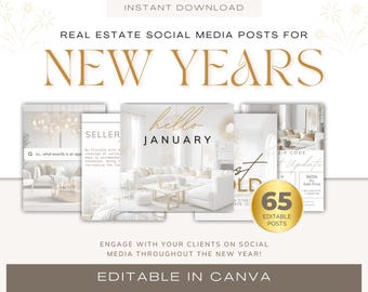 New Year Realtor Social Media Templates: 65 Editable Posts (Digital Download)