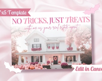 Pink Halloween Realtor Postcard: Customizable Real Estate Marketing (Digital Download)