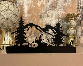 Decorative Penguin  Quadruple Metal Candle Holder,Candle Holder,Metal Candle Holder,Pine tree Decor,Home Decor,Gift for her,Home Gift