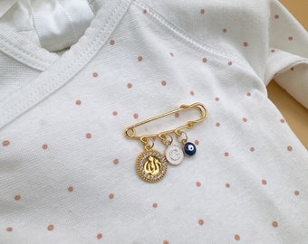 Baby Stecknadel mit Anfangsbuchstabe Brosche personalisierte Baby Geschenk Blau Junge  Mädchen Kinderwagen Pin Baby Schmuck Allah Nazar Auge