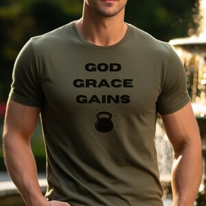 God Grace Gains T-Shirt Weightlifting Funny Gym T-shirt Deadlift Workout T-Shirt Christian Workout Shirt Motivational T-Shirt Crossfit shirt