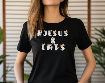 Chemise Jésus et chats, t-shirt Jésus, streetwear chrétien, cadeau femme chrétienne, cadeau homme chrétien, chemise chat, chemise maman chat cadeau parent chat