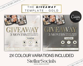 Gold Giveaway Gewinnspiel-Vorlage für Social Media Accounts | Instagram & Facebook Vorlage | Gewinnspiel Flyer | Gewinnspiel Post | Leinwand