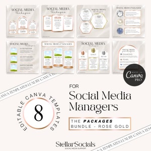 Rose Gold Social Media Manager Packages Instagram Templates | Social Media Manager editable bundle | Social Media Agency | Canva templates