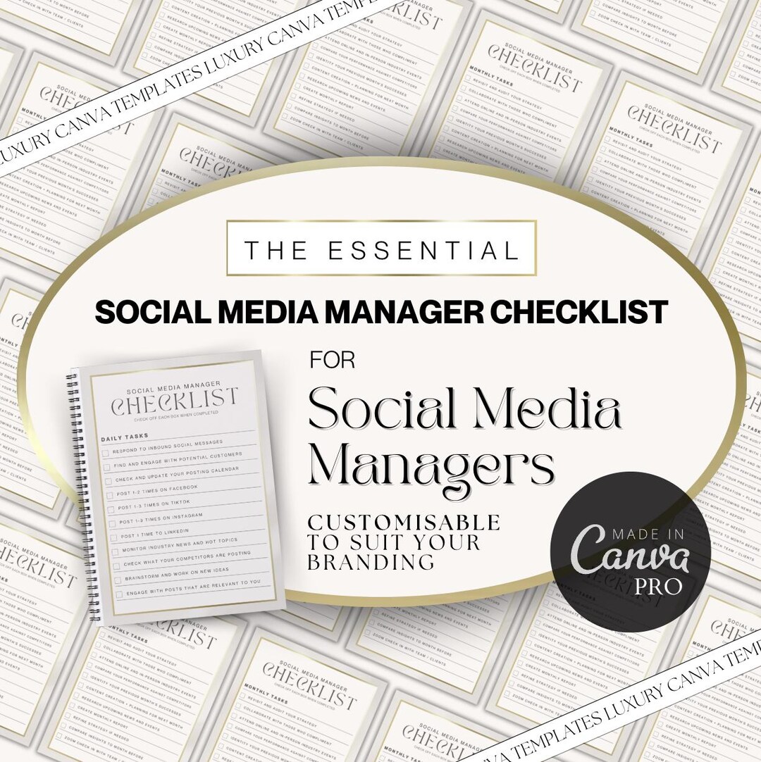 Editable Social Media Manager Checklist | Printable Checklist | Daily ...