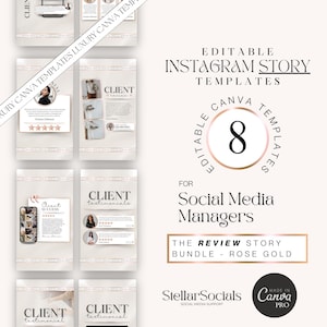 8 Rosegold Testimonial Social Media Leiter Instagram Story Templates | Bewertung Flyer Bearbeitbar Bewertungen | Social-Media-Manager-Bundle | Leinwand