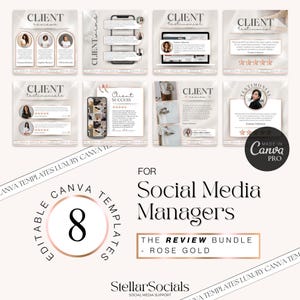 8 Rose Gold Testimonial Social Media Leiter Instagram Posts | Kunden-Rezension Flyer | Bearbeitbar Bewertungen | Social-Media-Manager-Bundle | Leinwand