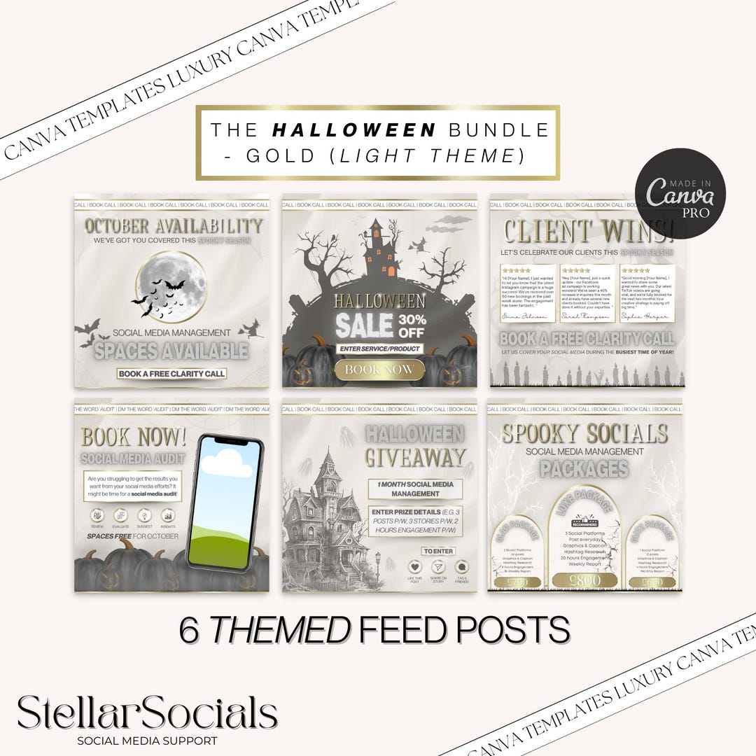 Halloween Social Media Template Bundle | Gold Halloween Flyer ...