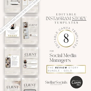 8 Gold Testimonial Social Media Leiter Instagram Story Vorlagen | Bewertung Flyer | Bearbeitbar Bewertungen | Social-Media-Manager-Bundle | Leinwand