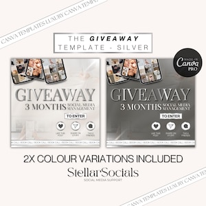 Silver Giveaway Competition Template for Social Media Managers | Instagram & Facebook Template | Giveaway Flyer | Competition Post | Canva