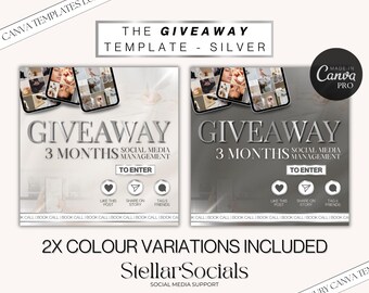 Silber Giveaway-Konkurrenz Vorlage für Social-Media-Manager | Instagram & Facebook Vorlage | Gewinnspiel Flyer | Gewinnspiel Post | Leinwand