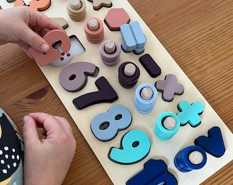 Puzzle con numeri in legno Montessori giocattolo a forma di selezionatore gioco di conteggio tutoraggio di matematica educazione precoce educazione speciale lezioni di scuola primaria