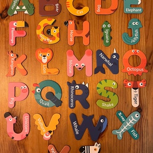 Letras magnéticas del alfabeto, animales en inglés, ayuda para el aprendizaje, tutoría, imanes de animales en inglés, vocabulario para niños