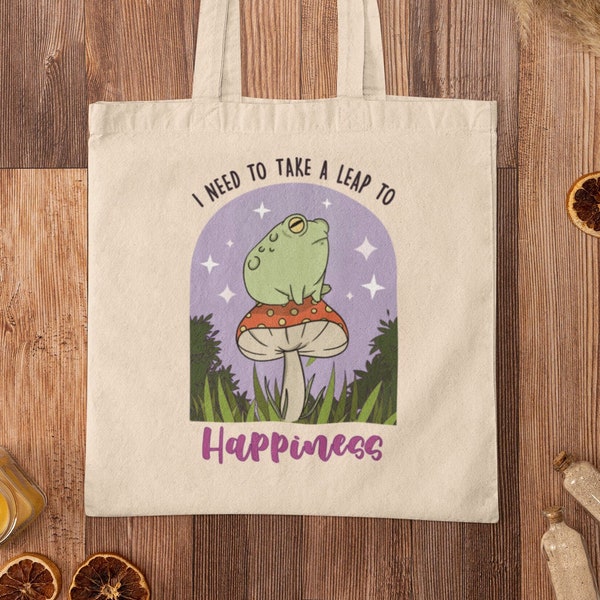 Funny frog and magic mushroom tote bag. Tote bagt with an ironic phrase to give to a friend. Cottagecore frog design, unisex gift