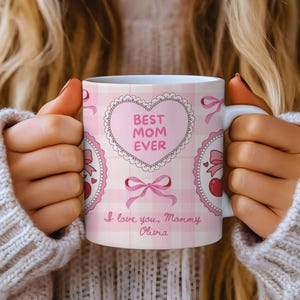 Mother"s gift, Custom coffee mug, Mother day gift, Birthday mom gift, Personalized mugs name, New Mom Mug, Cherry coquette, Drinkware gift