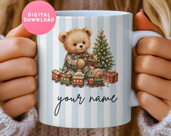 Kids mugs custom, Christmas mug wrap, Boy mug personalized, Baby bear gifts, Vintage bear, Gift for son, Digital mug, Sublimation, Xmas mugs