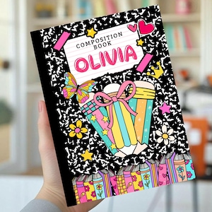 Back to school notebook cover, Personalized composition book, Printable Covers, Custom supplies, Preppy girly, Colorful school, Pencil bow