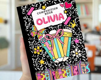 Schulheftumschlag, personalisiertes Notizbuch, bedruckbare Umschläge, individuelle Schulartikel, mädchenhaft-frisch, bunte Schule, Bleistiftschleife