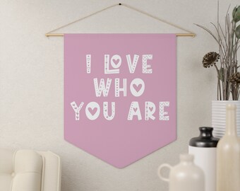 I love who you are hang sign hanging wooden dowel wall art home decor valentine"s day gift to girlfriend boyfriend gift wife anniversary