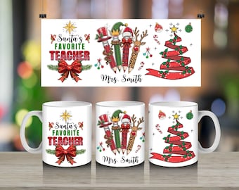 Teacher christmas gift, Santa’s Favorite Teacher Mug, Personalized Holiday Gift for Teacher, Festive Teacher Appreciation Coffee Cup