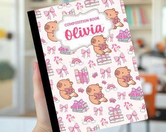 Capybara-Notizbuchhülle, Schulsachen, personalisiertes Notizbuch, Kawaii-Tiere, für Bücherwürmer, verspielte Leseratten