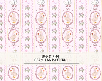 Silly Goose Pastel Seamless Pattern, Goose decorations, Baby patterns, Newborn pattern, Cute duck nursery fabric print, Flower pattern