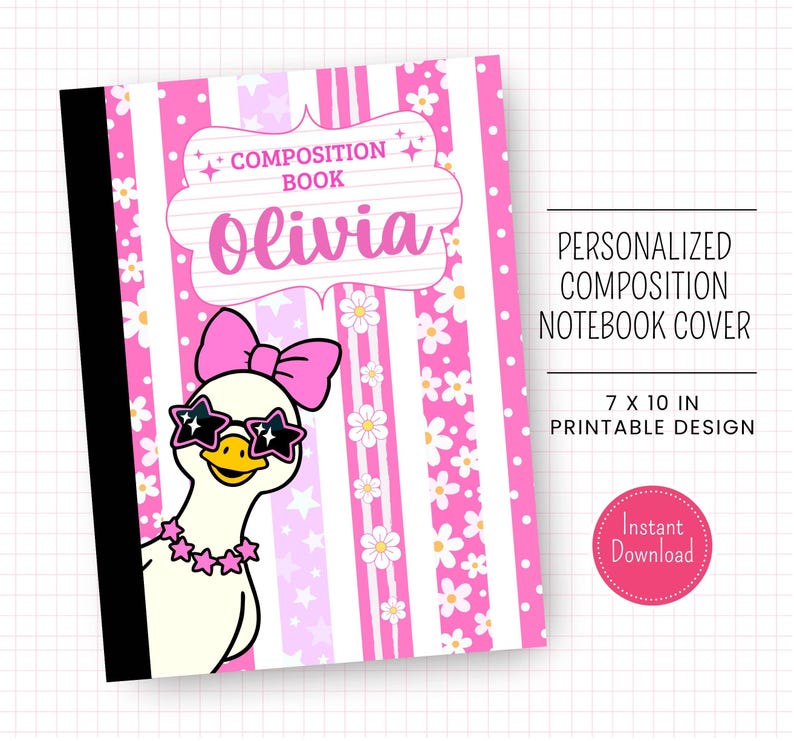 Personalized composition notebook cover, Cute Goose, Custom school supplies, Preppy girly, Back to school,  Printable cover, Teacher journal