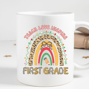 Disegni per insegnanti, Teach Love Inspire, Insegnante di prima elementare, Insegnante arcobaleno Boho, Stampa leopardata arcobaleno per insegnante di prima elementare, Ritorno a scuola