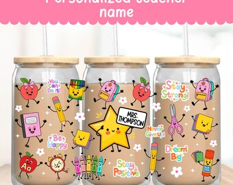 Lehrer-Libbey-Glasbecher-Geschenkverpackung, Schulanfang, personalisierte Gläser, Schulbedarf für Grundschullehrer, Dankeschön-Geschenk, Affirmationen