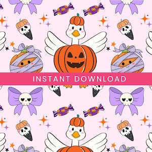 Goose Halloween Digital Paper Seamless Pattern, Silly goose pattern, Digital Seamless Pattern Goose, Seamless paper, Kawaii Witch Goose Png