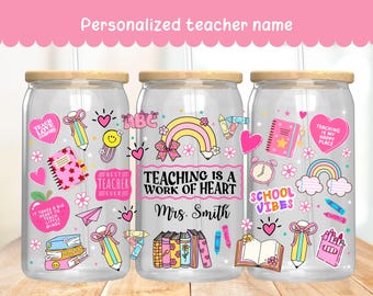 Teacher Libbey Glass Can Wrap, Personalized glass cup, Teacher Appreciation Gift, Back to School, Thank you teacher, Teacher Affirmation
