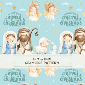 Nativity Christmas Seamless Pattern, Jesus Nativity, Christian Christmas Digital Paper, Biblical christmas, Nativity baby Jesus, Holy family