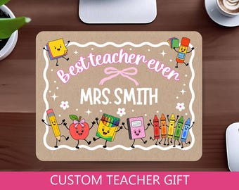 Personalisiertes Mauspad für Lehrer, Geschenk zum Schulanfang, Wertschätzung für Lehrer, individueller Name, Schreibtischdekoration, Kawaii-Motiv