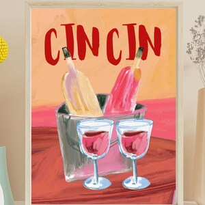 Kitchen Wall Art Wine Poster Bar Cart  Cin Cin Poster Wall Art Bar Printable Art Wine Decor  Printable Art Wine Decor Retro Poster Alcohol