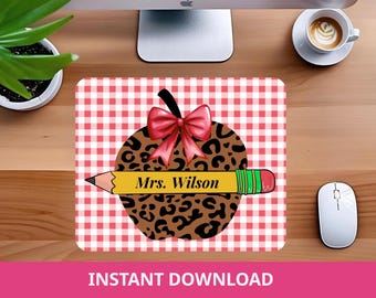 Custom Mouse Pad Teacher for Back To School, Custom Teacher gift, Teacher Custom Name, Mousepad sublimation, Teacher Apple, Pencil Teacher