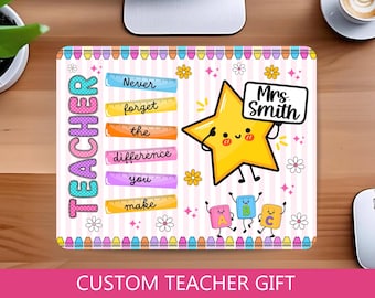 Personalisiertes Mauspad für Lehrer, individuelle Schulartikel, Wertschätzung für Lehrer, Schreibtischdekoration, Kawaii-Motiv, Doodle
