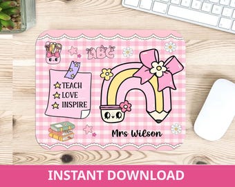 Teacher Mousepad PNG for Back to School, Teacher Custom Name, Custom Mousepad, Custom Teacher gift, Mouse Pad Sublimation, Teacher Coquette