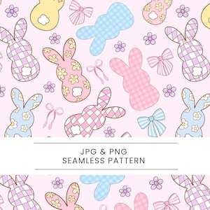 Easter Bunny Seamless Pattern Pastel, Soft color Digital Paper, Bow bunny pattern, Preppy Designs, Easter nursery, Coquette Spring bunny
