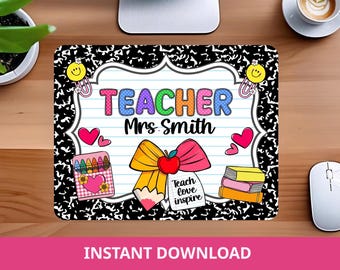 Teacher Mouse Pad Personalized Gift, Teacher Appreciation Gift, Back to School gift, Thank you gift, Teacher custom name, Desk accessories