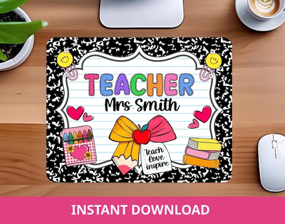 Teacher Mouse Pad Personalized Gift, Teacher Appreciation Gift, Back to School gift, Thank you gift,   Teacher custom name, Desk accessories