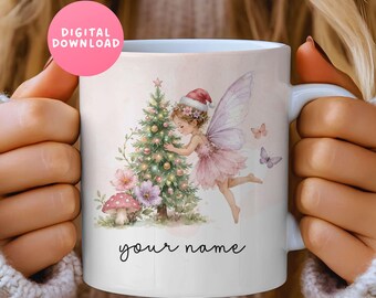 Fairy christmas, Christmas mug wrap, Fantasy fairy, Girl mug personalized, Girl custom name, Daughter gifts, Digital mug, Sublimation Png