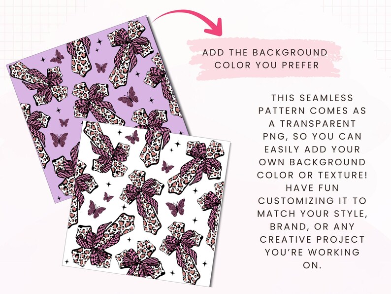 Easter Seamless Pattern, Cross Pattern, Christian Leopard Coquette Background, Fabric Sublimation, Easter bow pattern, butterfly pattern image 3