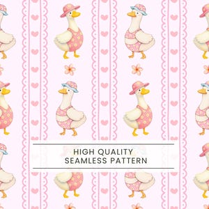 Goose Summer Seamless Pattern, Cute Goose Beach Pattern, Coastal Coquette Ducks, Silly goose fabric, Nursery seamless, Watercolor goose