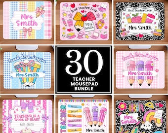 Lehrer-Set, Lehrer-Mauspad, personalisierte Geschenke für Lehrer, personalisierter Name für Lehrer, Schreibtischdeko, Schreibtischzubehör, Schulanfang, Sublimationsdruck