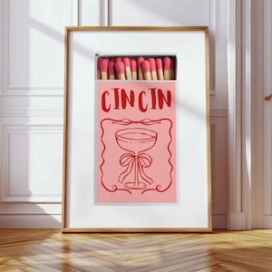 Cin cin poster print Trendy Cin Cin wall art Bar Cart Decor Print Aesthetic Bar Prints Kitchen Wall Art Coquette wall art Matchbox wall art