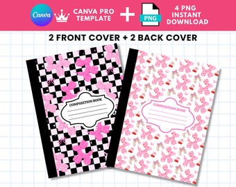 Personalized Composition Notebook Cover, Pink Dog Balloon, Canva Templates, Composition book cover, Custom school supplies, Coquette Dog