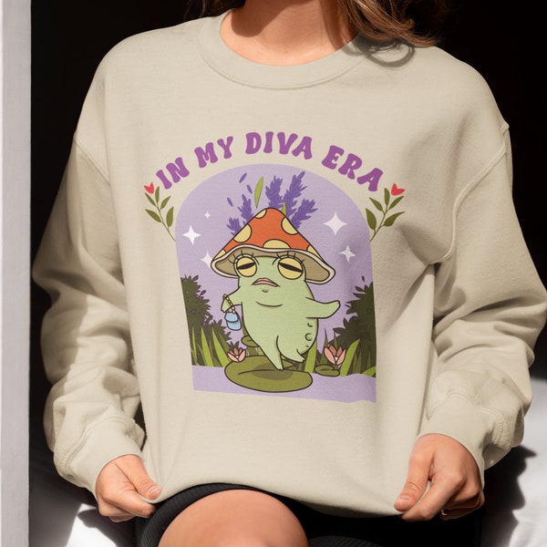 Frog and Mushroom Sweatshirt, Frog Sweatshirt Cottagecore, gift for her, funny sweatshirt for a diva, gift for mom, women's birthday gift