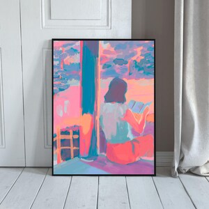 Woman reading art print, Girl Reading wall art, Reading girl illustration, Reading nook Art, Gift for book lover, Bookish art Book Club Gift