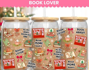 Christmas Book Lover Glass Can Wrap, Bookish girly, Bookstore gifts, Bookworm Coffee Cup, Cozy Reading Cup Wrap, Reading quotes, Book club